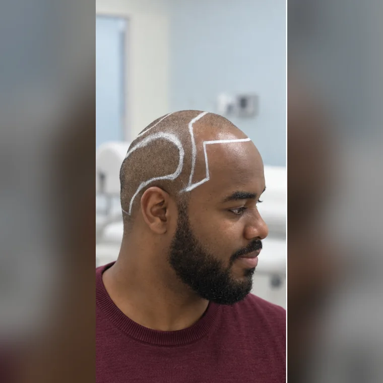 Hairline & Receding Temples, before, the design drawn, profile, Hair Transplant Design Tampa