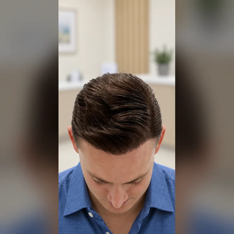 Hairline, Mid-Scalp & Crown, after, from above, Hair Transplant Design Tampa
