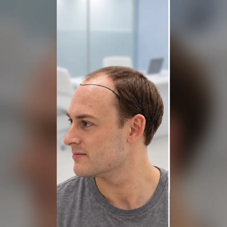 Hairline, Mid-Scalp & Crown, before, the design drawn, profile, Hair Transplant Design Tampa