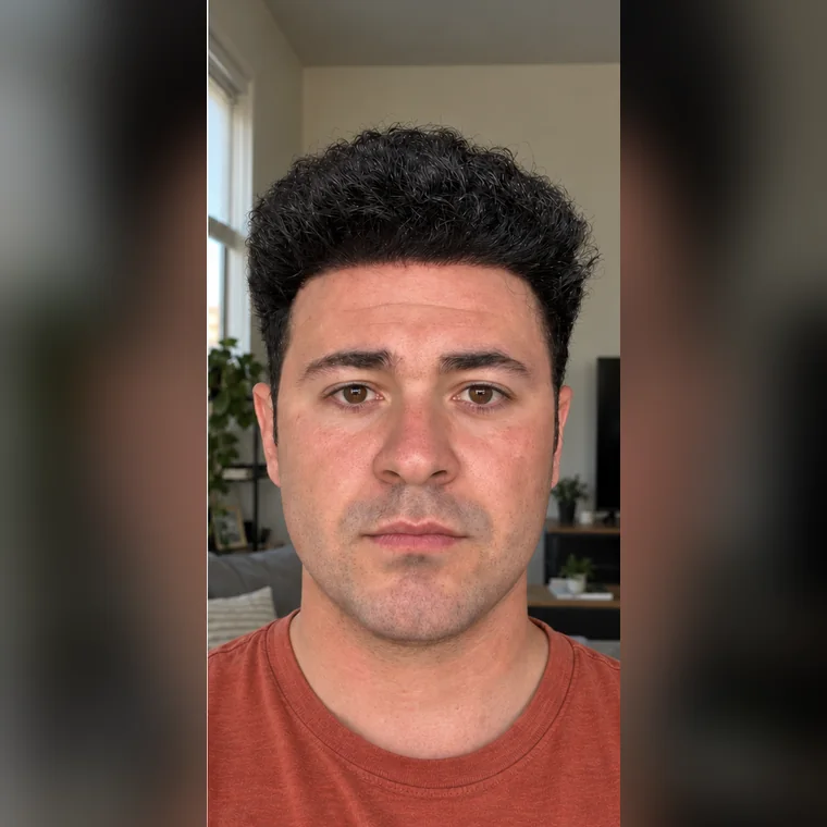 Receding Temples Rebuilt, after, front view, Hair Transplant Design Tampa