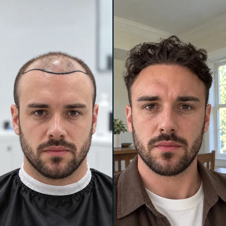 Línea frontal, antes y después, Hair Transplant Design Tampa
