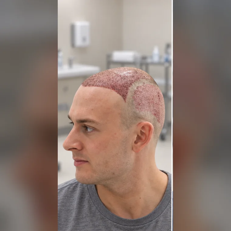 Línea frontal, zona media y coronilla, el día de la cirugía, perfil, Hair Transplant Design Tampa
