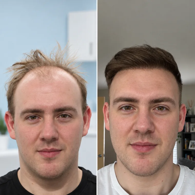 Línea frontal y densidad frontal, antes y después, Hair Transplant Design Tampa